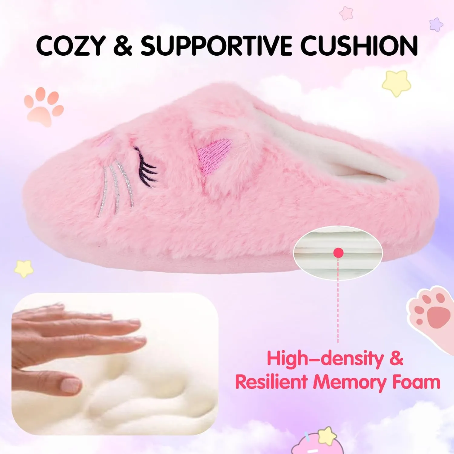 MEJORMEN Girls Cute Cat Slippers for Toddler Kids Fuzzy Slip-on Bedroom Shoes Warm Memory Foam Indoor House Slippers