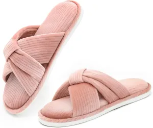 Memory Foam House Slippes for Woman, Comfy Open Toe Women's Bedroom House Shoes, Cross Band Slippers with Bow for Indoor and Outdoor, Gift for Women Ladies and Girls