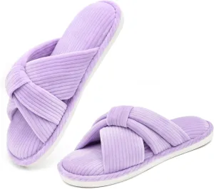 Memory Foam House Slippes for Woman, Comfy Open Toe Women's Bedroom House Shoes, Cross Band Slippers with Bow for Indoor and Outdoor, Gift for Women Ladies and Girls