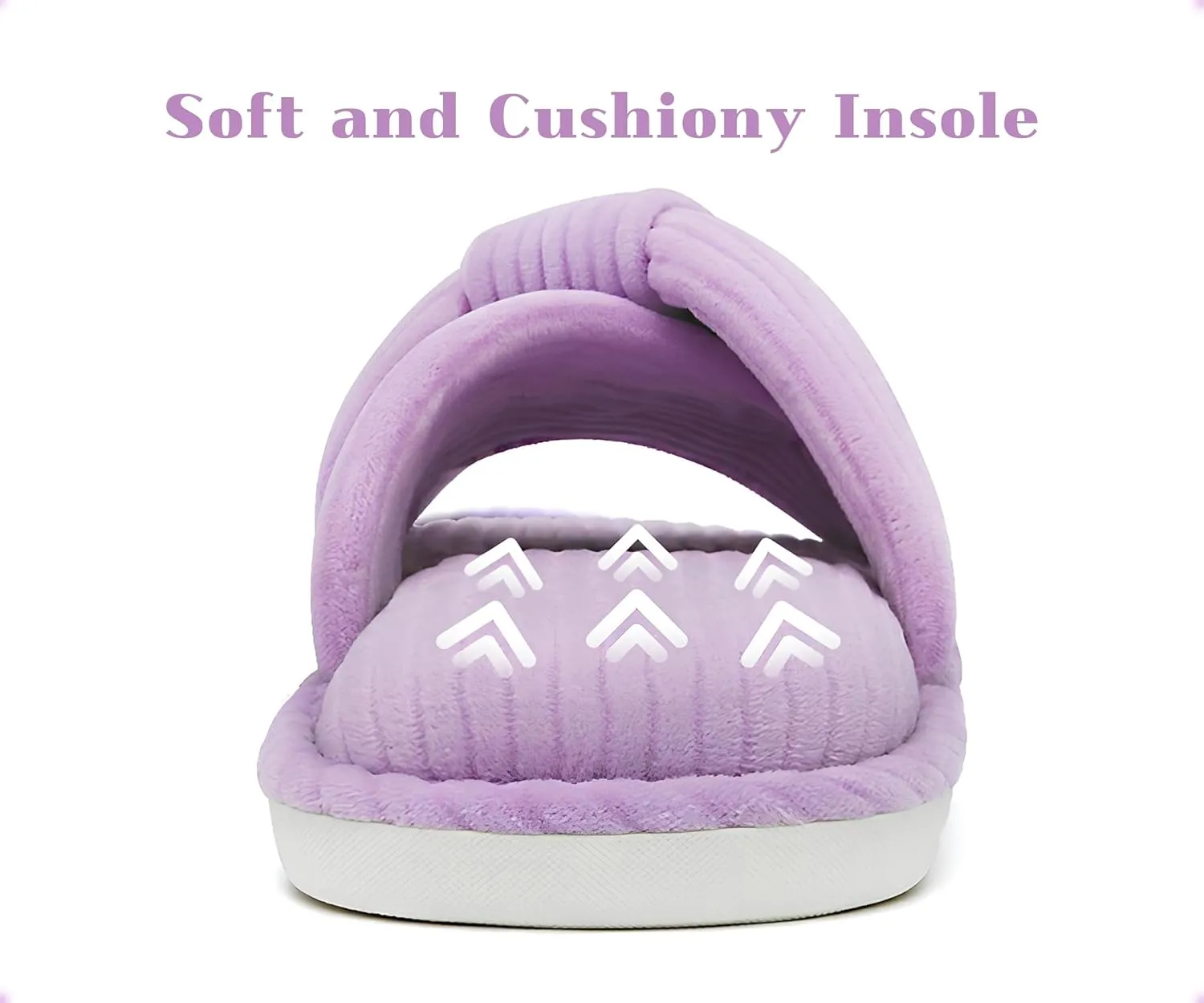 Memory Foam House Slippes for Woman, Comfy Open Toe Women's Bedroom House Shoes, Cross Band Slippers with Bow for Indoor and Outdoor, Gift for Women Ladies and Girls