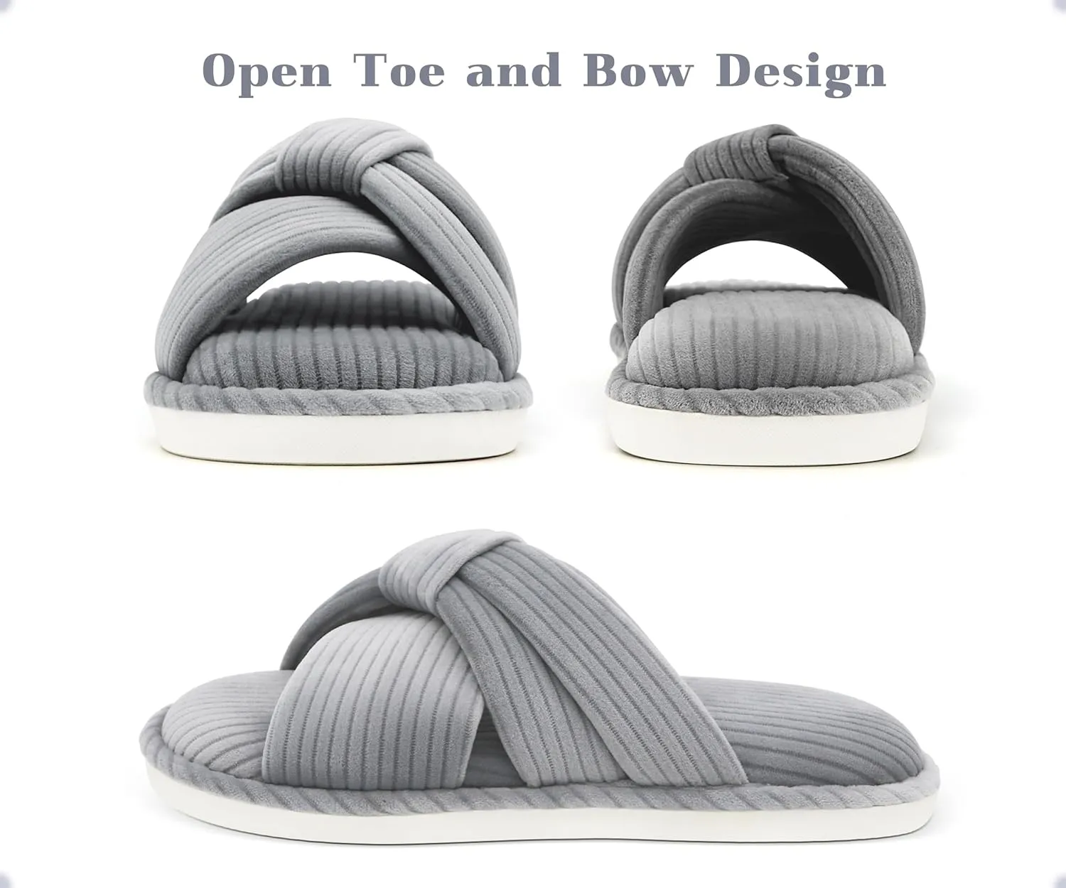 Memory Foam House Slippes for Woman, Comfy Open Toe Women's Bedroom House Shoes, Cross Band Slippers with Bow for Indoor and Outdoor, Gift for Women Ladies and Girls