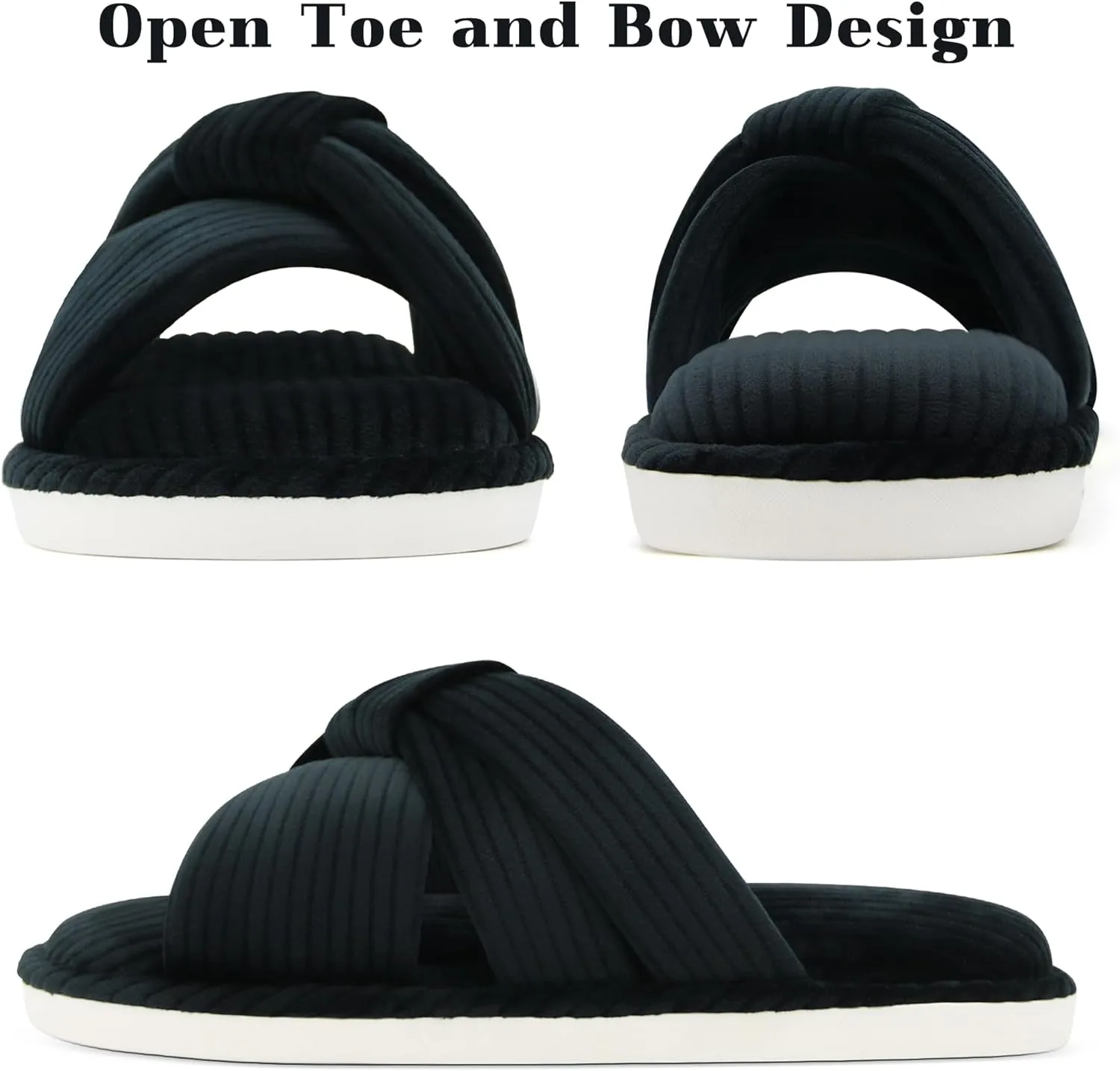 Memory Foam House Slippes for Woman, Comfy Open Toe Women's Bedroom House Shoes, Cross Band Slippers with Bow for Indoor and Outdoor, Gift for Women Ladies and Girls
