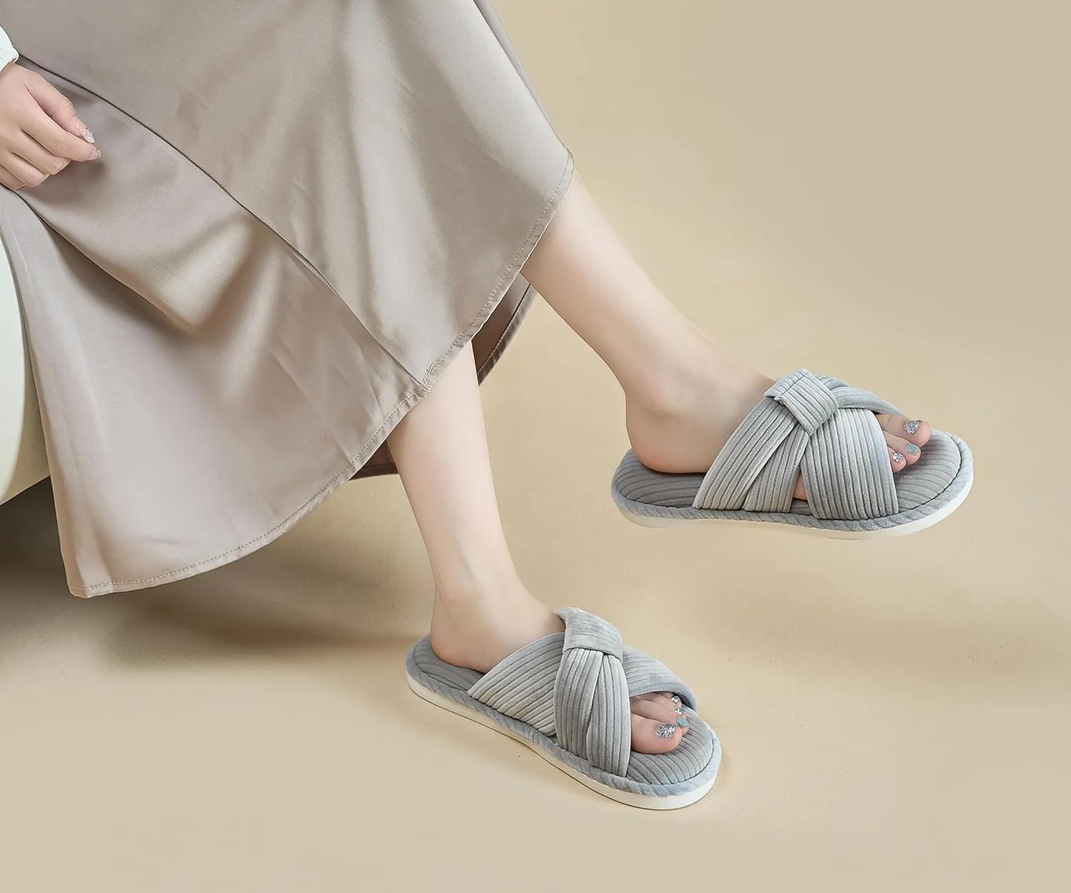 Memory Foam House Slippes for Woman, Comfy Open Toe Women's Bedroom House Shoes, Cross Band Slippers with Bow for Indoor and Outdoor, Gift for Women Ladies and Girls
