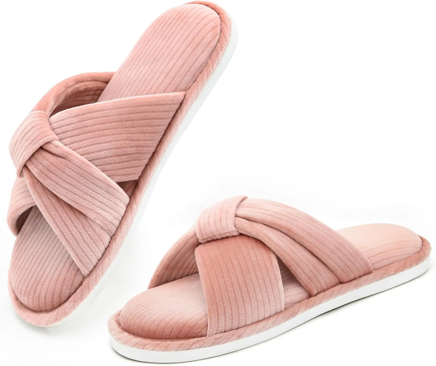 Memory Foam House Slippes for Woman, Comfy Open Toe Women's Bedroom House Shoes, Cross Band Slippers with Bow for Indoor and Outdoor, Gift for Women Ladies and Girls