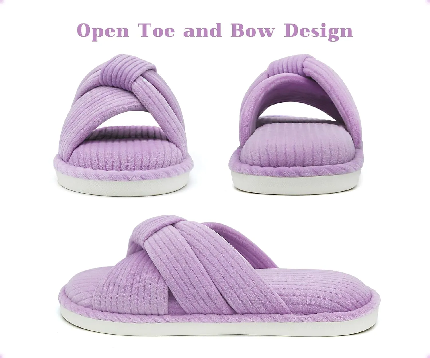 Memory Foam House Slippes for Woman, Comfy Open Toe Women's Bedroom House Shoes, Cross Band Slippers with Bow for Indoor and Outdoor, Gift for Women Ladies and Girls