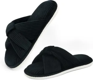 Memory Foam House Slippes for Woman, Comfy Open Toe Women's Bedroom House Shoes, Cross Band Slippers with Bow for Indoor and Outdoor, Gift for Women Ladies and Girls