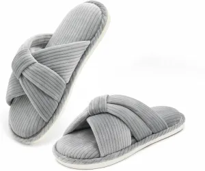 Memory Foam House Slippes for Woman, Comfy Open Toe Women's Bedroom House Shoes, Cross Band Slippers with Bow for Indoor and Outdoor, Gift for Women Ladies and Girls
