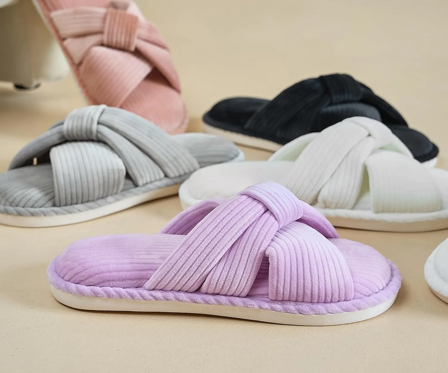 Memory Foam House Slippes for Woman, Comfy Open Toe Women's Bedroom House Shoes, Cross Band Slippers with Bow for Indoor and Outdoor, Gift for Women Ladies and Girls