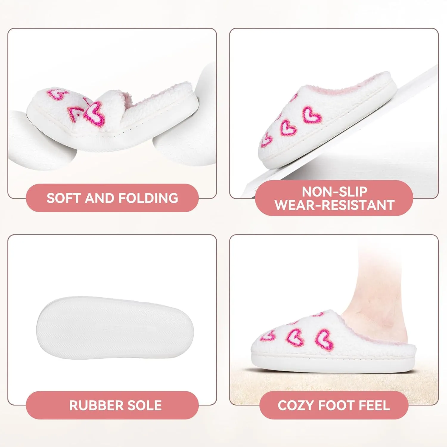 Memory Foam Slippers for Women - House Slip-on with Colorful Hearts & Stars Pattern Cute Cozy Bedroom shoes