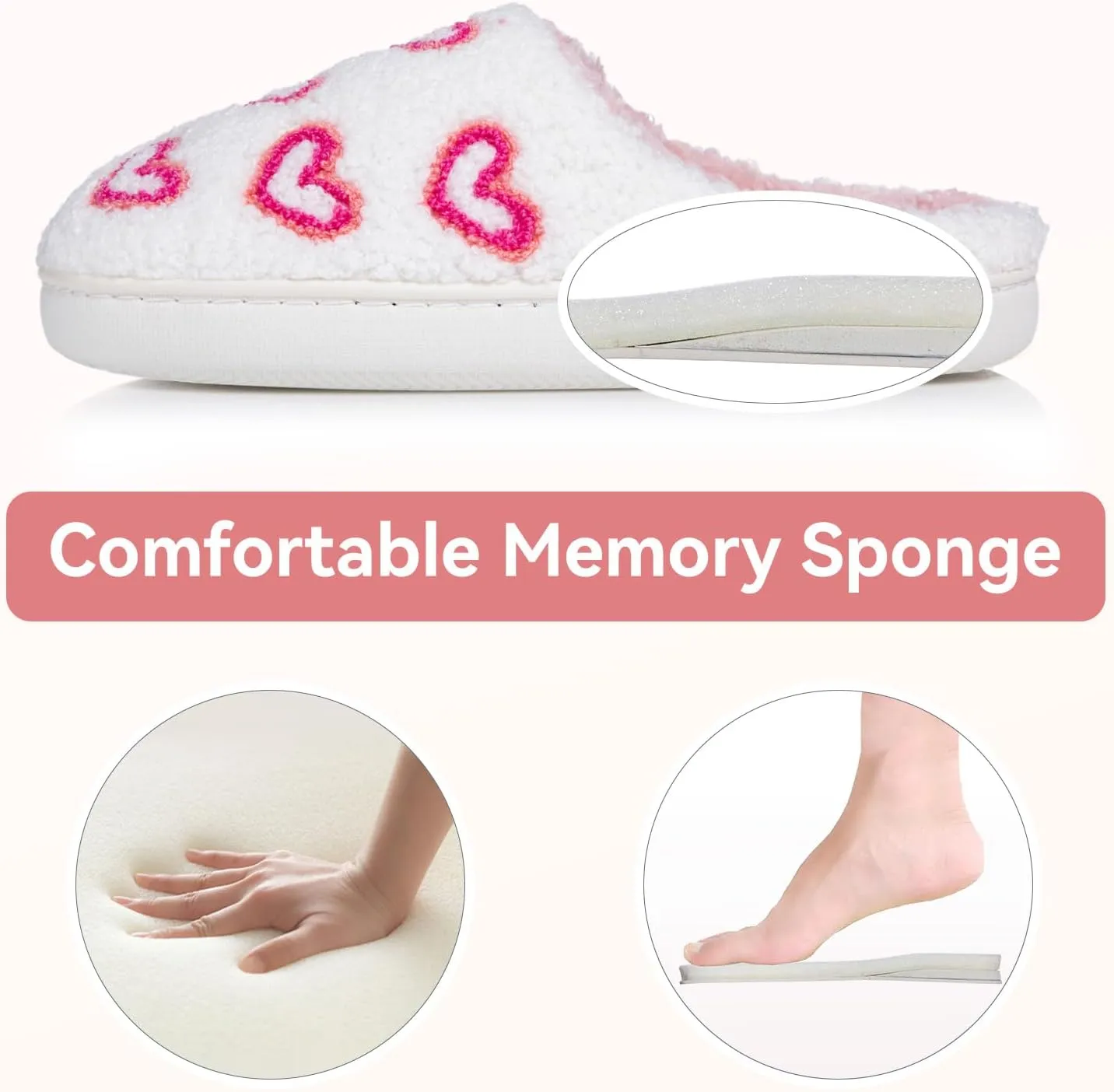 Memory Foam Slippers for Women - House Slip-on with Colorful Hearts & Stars Pattern Cute Cozy Bedroom shoes