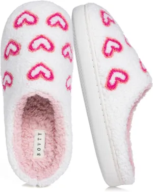 Memory Foam Slippers for Women - House Slip-on with Colorful Hearts & Stars Pattern Cute Cozy Bedroom shoes