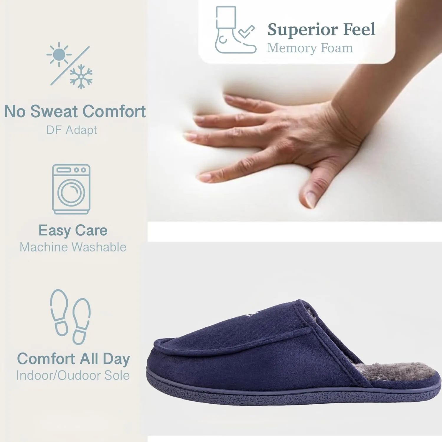 Men's 80D High Density Memory Foam House Slippers, Indoor Outdoor Slip On Clog House Shoes