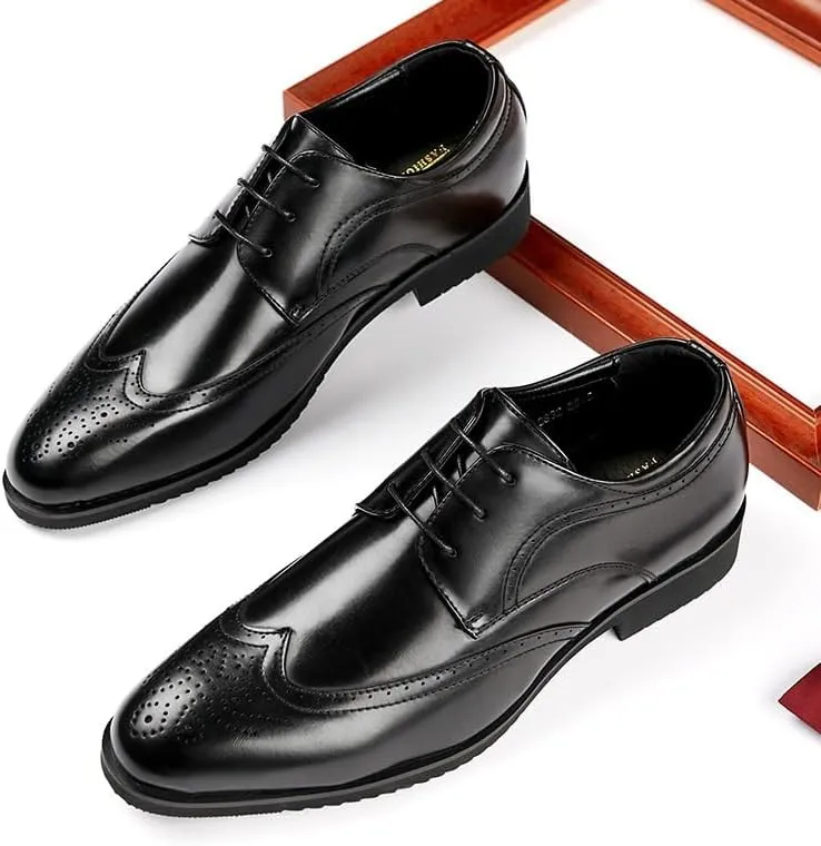 Men's Breathable Printed Waxed Lace-up Leather Shoes Low-top Soft Sole Non-Slip Comfortable Suitable for Daily Commuting Business Parties Weddings