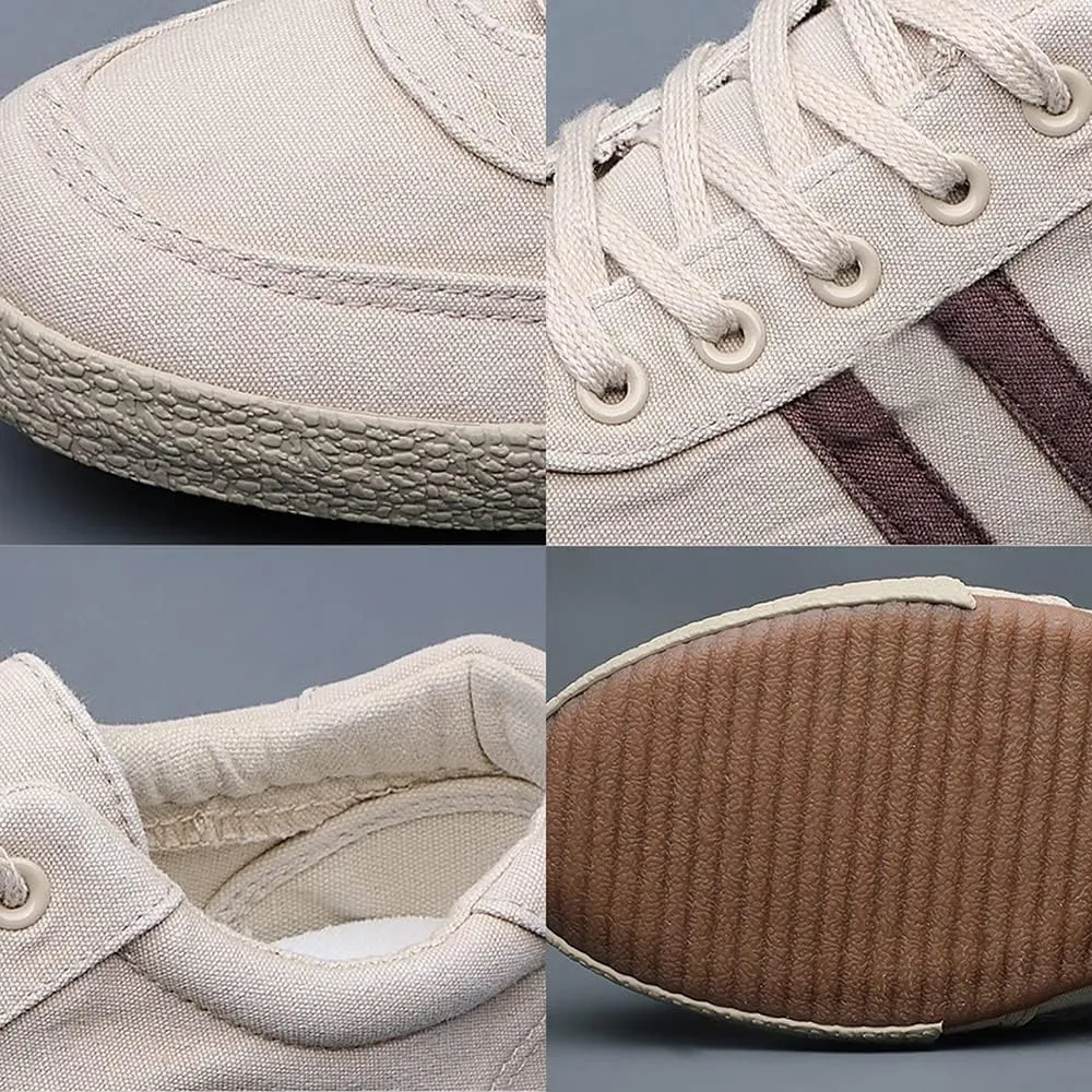 Men's Canvas Shoes All-Match Casual Breathable Fashion Sneakers Comfort Low-top Flat Walking Shoes Simple Soft Vintage Lace-up Casual Shoes