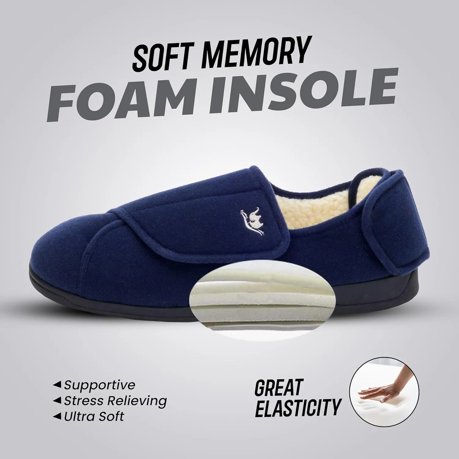 Mens Extra Wide Width Diabetic Slippers Memory Foam With Adjustable Soft Non-Slip Orthopedic House Shoes for Elderly Swollen Feet, Arthritis, Edema