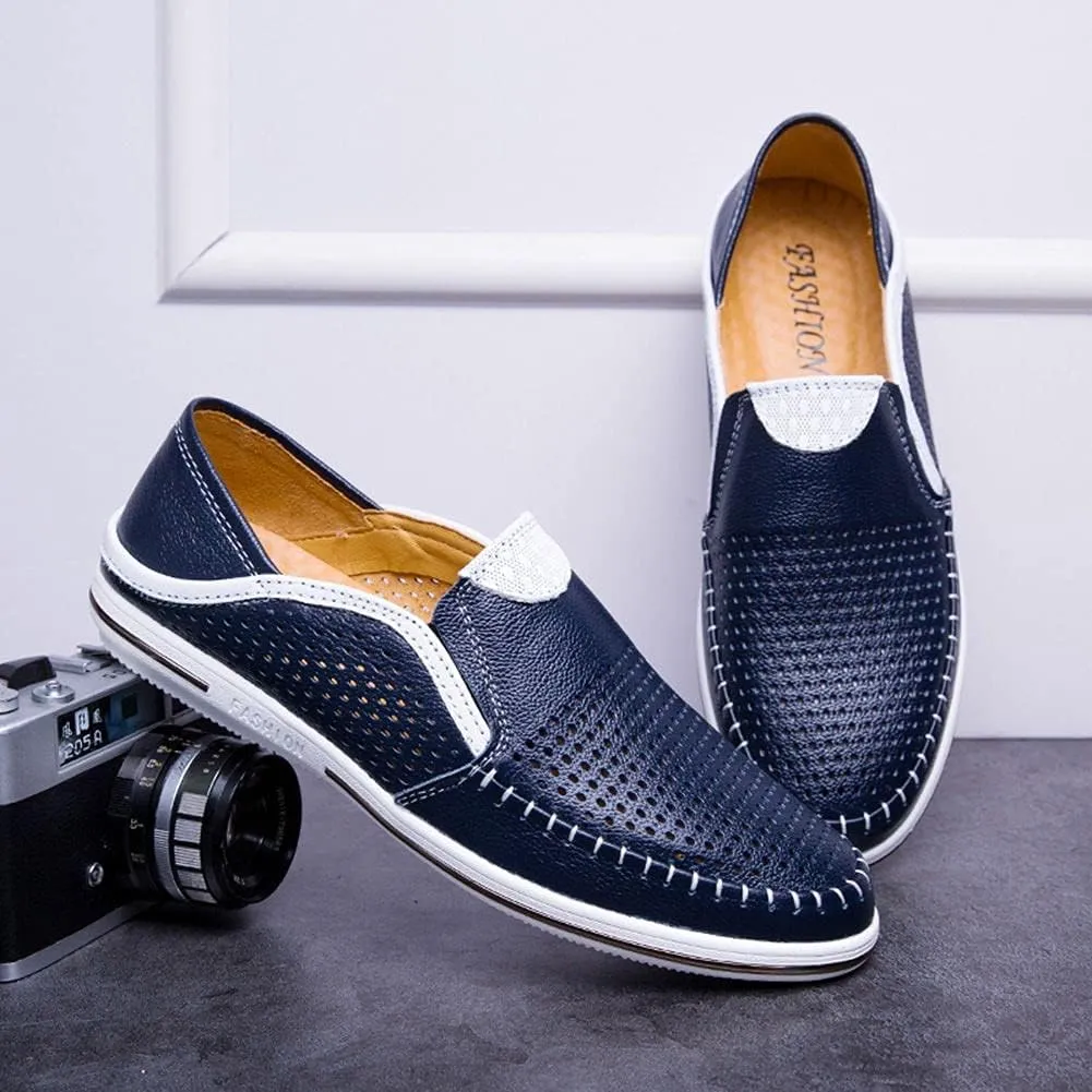 Men's Genuine Leather Loafers Shoes Fashion Slip-on Casual Soft Summer Driving Shoes
