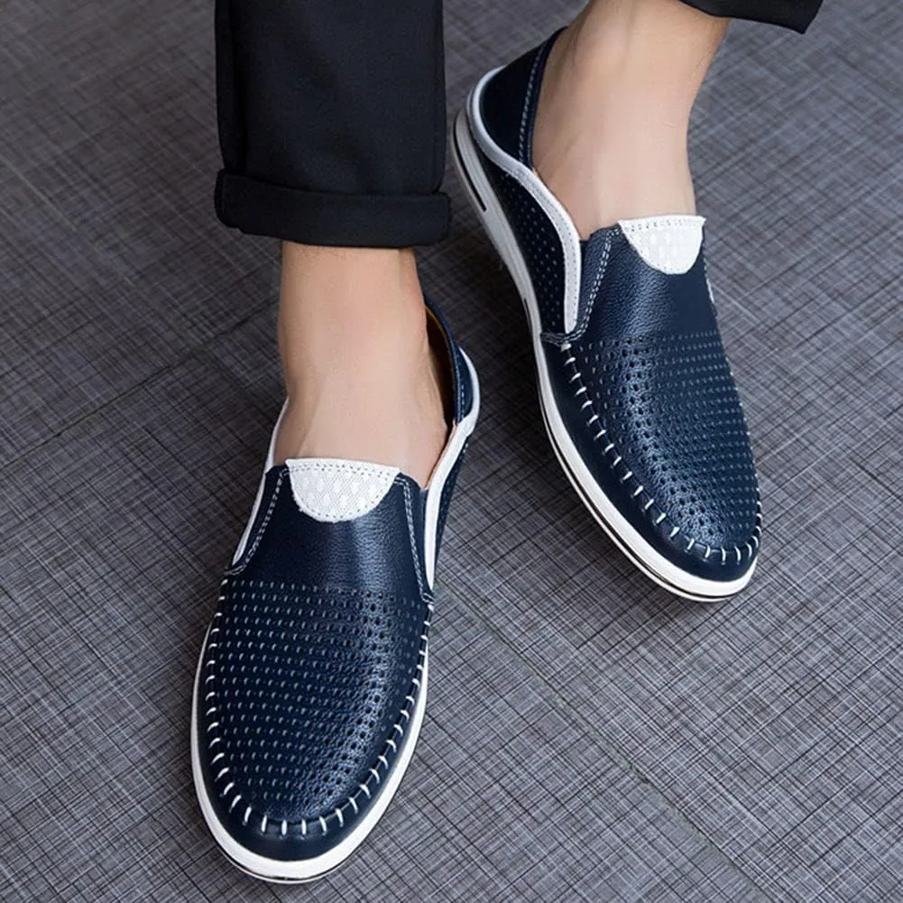 Men's Genuine Leather Loafers Shoes Fashion Slip-on Casual Soft Summer Driving Shoes