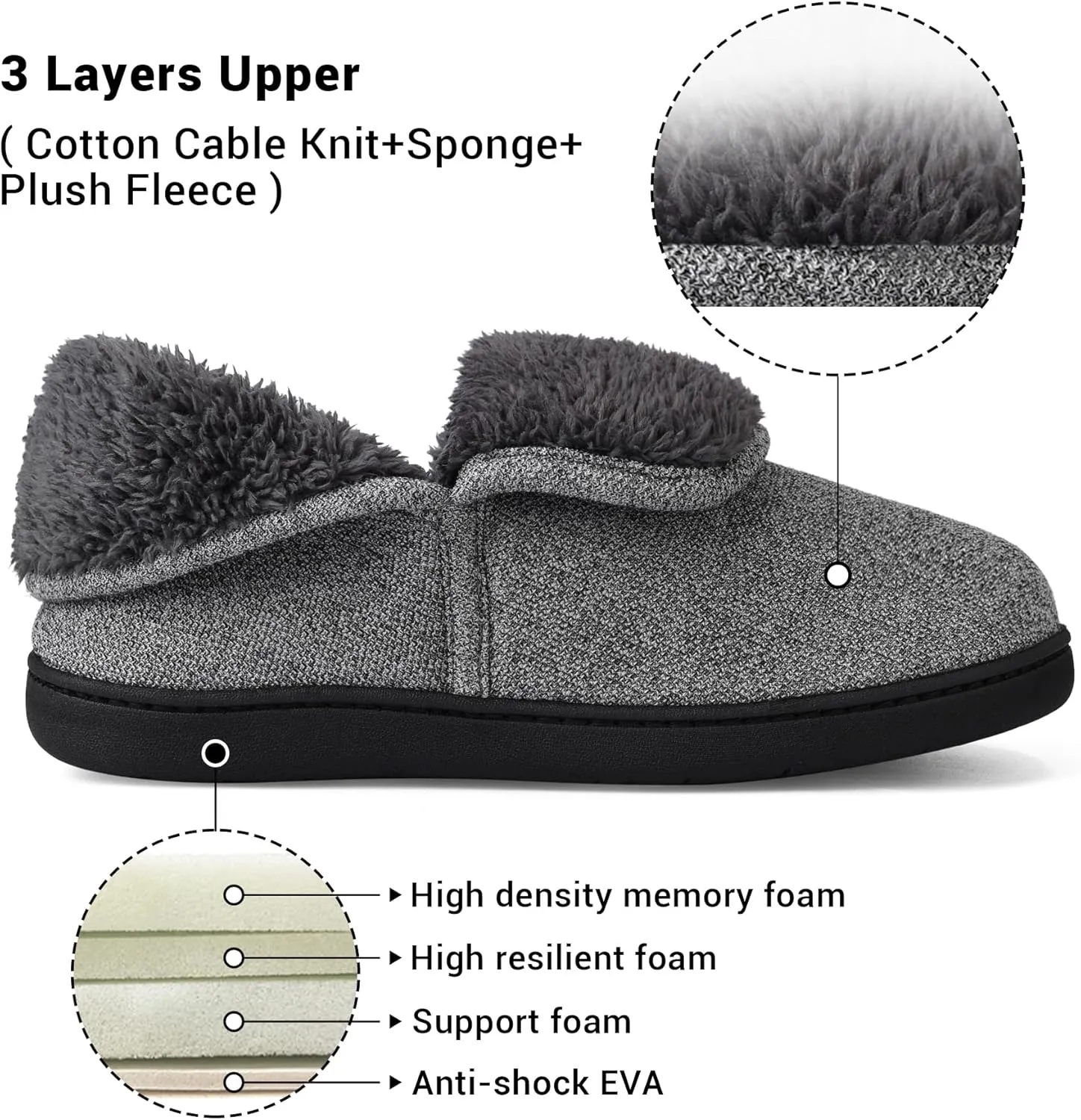 Mens Knit Bootie Slippers Comfy Casual Memory Foam Boot Slipper Indoor Outdoor House Shoes
