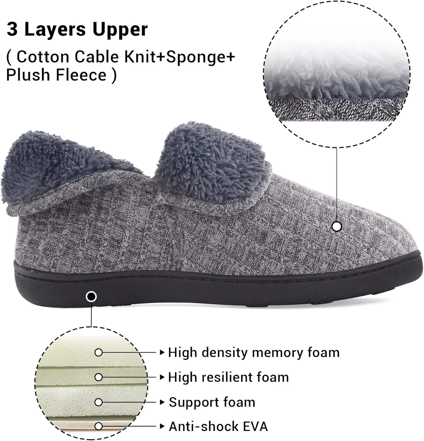 Mens Knit Bootie Slippers Comfy Casual Memory Foam Boot Slipper Indoor Outdoor House Shoes