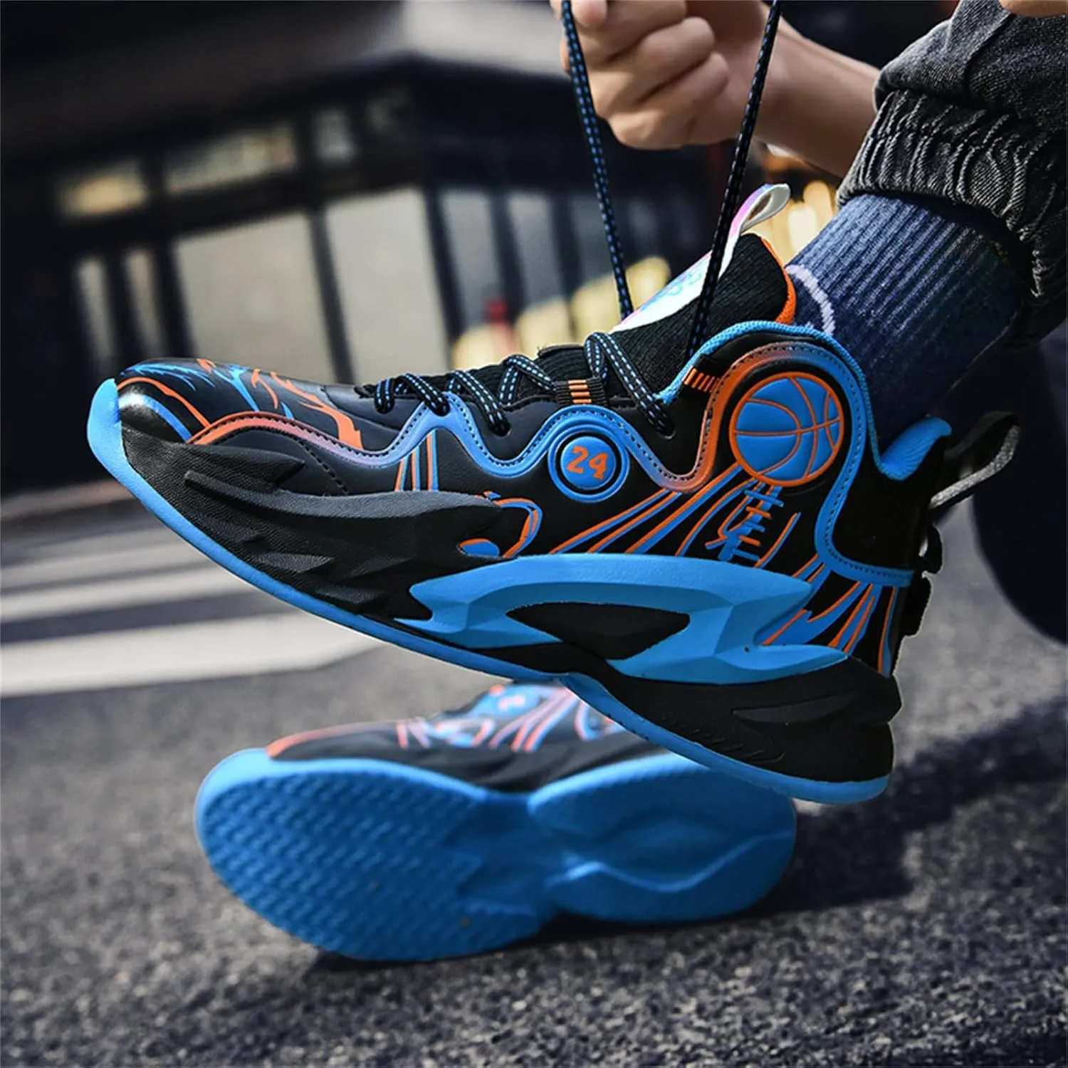 Mens Lace Up High Top Basketball Shoes Fashion Non Slip Outdoor Sneakers Soft Cushioning Sport Shoes for Running Tennis Athletic