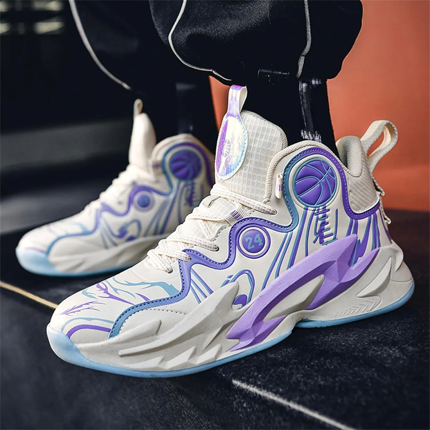 Mens Lace Up High Top Basketball Shoes Fashion Non Slip Outdoor Sneakers Soft Cushioning Sport Shoes for Running Tennis Athletic