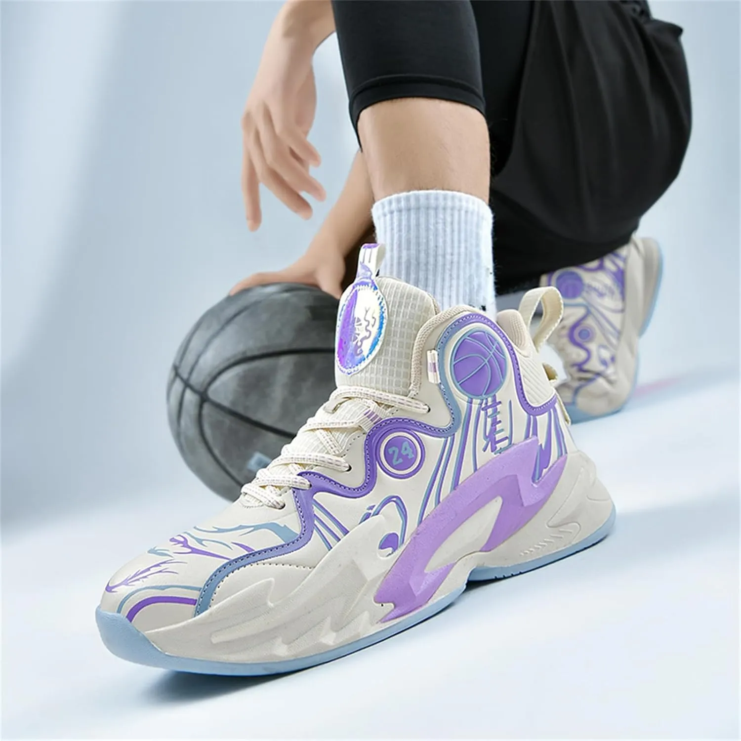 Mens Lace Up High Top Basketball Shoes Fashion Non Slip Outdoor Sneakers Soft Cushioning Sport Shoes for Running Tennis Athletic