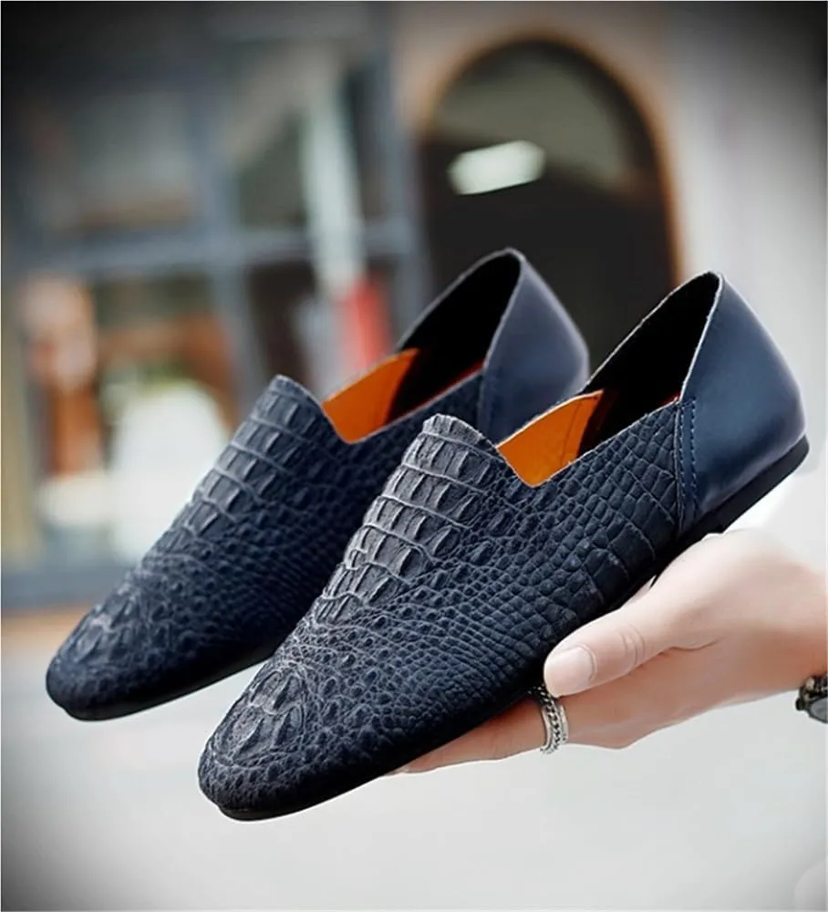 Men's Loafers Rubber Sole Round Toe Faux Snake Print Stitching Details Slip Resistant Comfortable Flat Heel