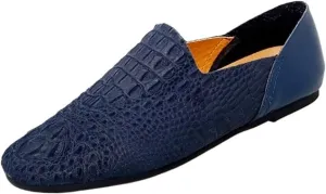 Men's Loafers Rubber Sole Round Toe Faux Snake Print Stitching Details Slip Resistant Comfortable Flat Heel