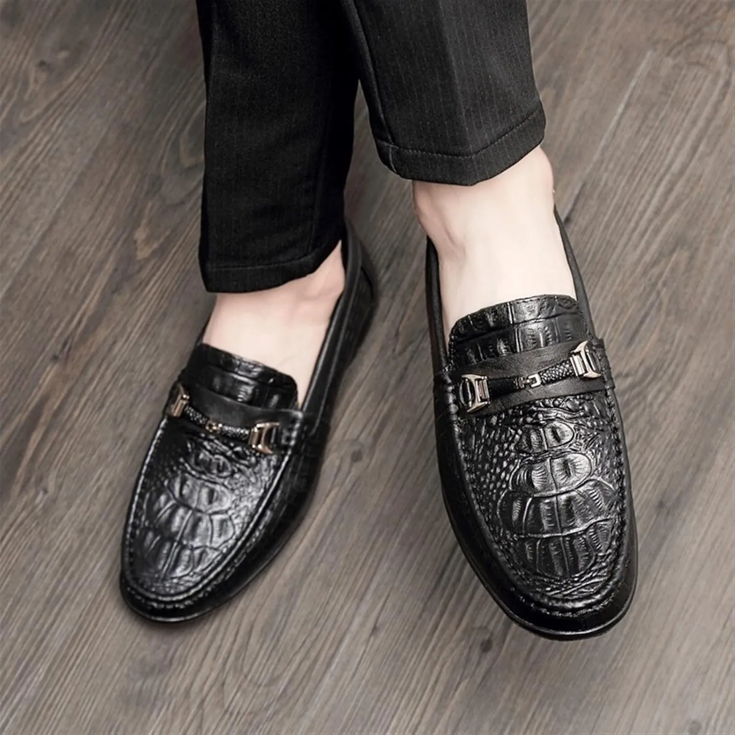 Men's Loafers Shoes Slip On Faux Crocodile Print Slip Resistant Driving Loafers Leather Flexible Comfortable Flat Heel Party Casual Slip-on
