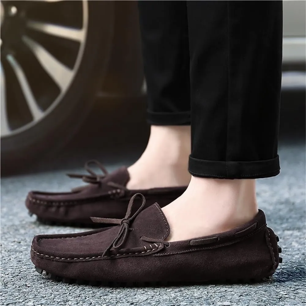 Mens Loafers Square Toe Nubuck Leather Moccasins Boat Shoes Anti-Slip Slip Resistant Comfortable Party Wedding Slip-ons