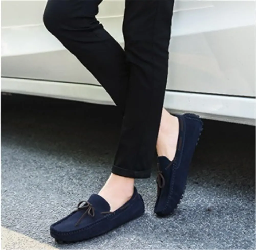 Mens Loafers Square Toe Nubuck Leather Moccasins Boat Shoes Anti-Slip Slip Resistant Comfortable Party Wedding Slip-ons