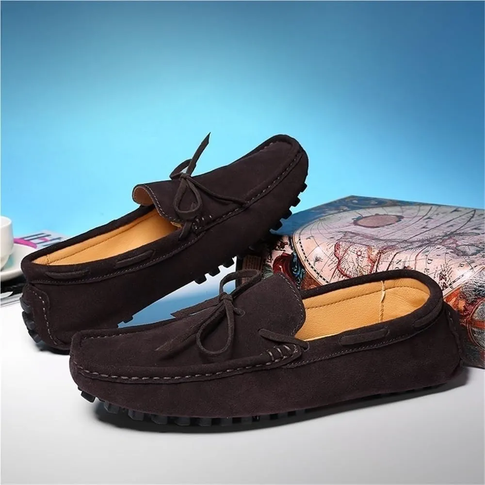 Mens Loafers Square Toe Nubuck Leather Moccasins Boat Shoes Anti-Slip Slip Resistant Comfortable Party Wedding Slip-ons