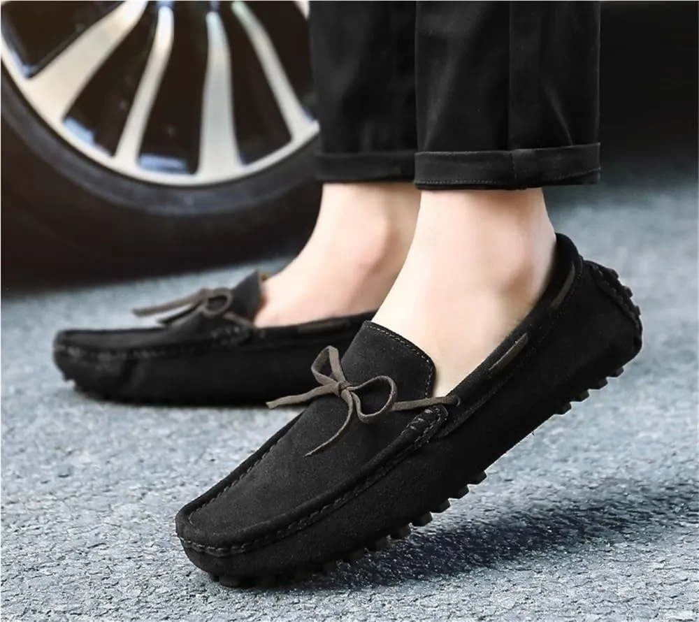 Mens Loafers Square Toe Nubuck Leather Moccasins Boat Shoes Anti-Slip Slip Resistant Comfortable Party Wedding Slip-ons