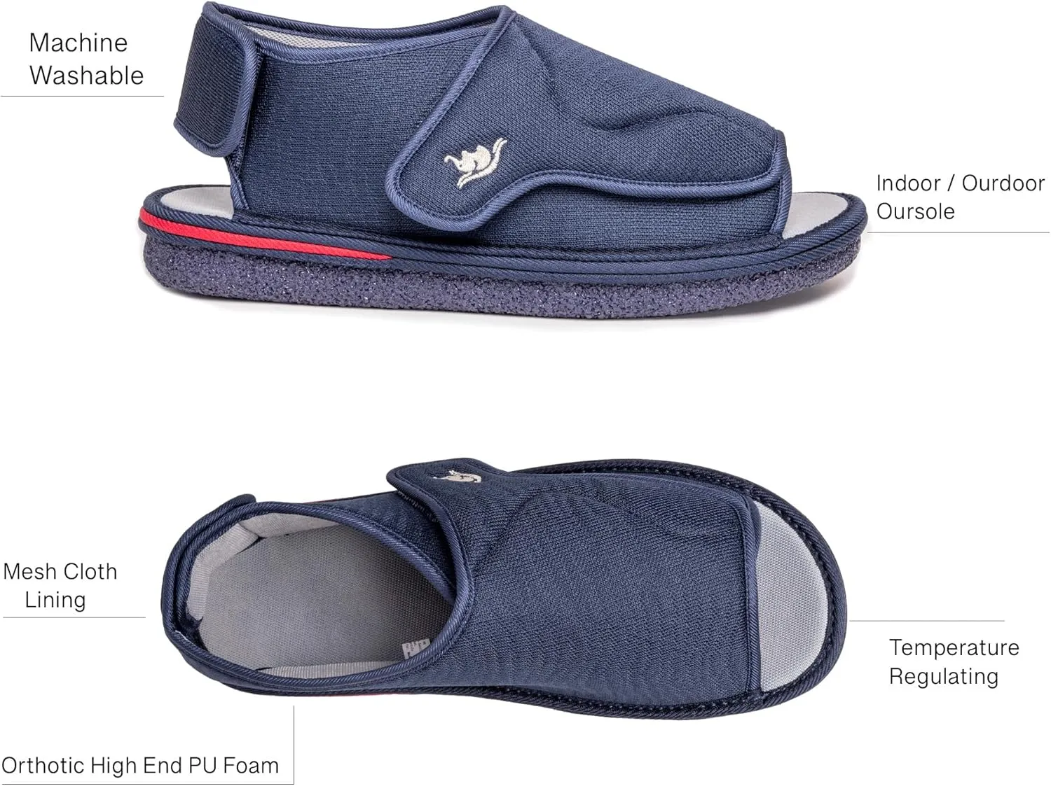 Mens Memory Foam Diabetic Slippers with Adjustable Closure, Extra Wide Comfy Warm Plush Fleece Arthritis Edema Swollen Diabetic House Shoes Machine Washable with Anti Slip Sole