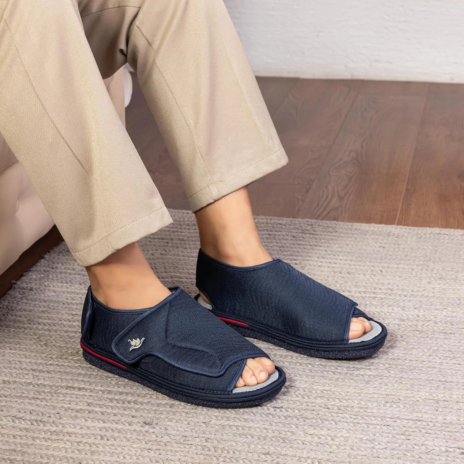 Mens Memory Foam Diabetic Slippers with Adjustable Closure, Extra Wide Comfy Warm Plush Fleece Arthritis Edema Swollen Diabetic House Shoes Machine Washable with Anti Slip Sole