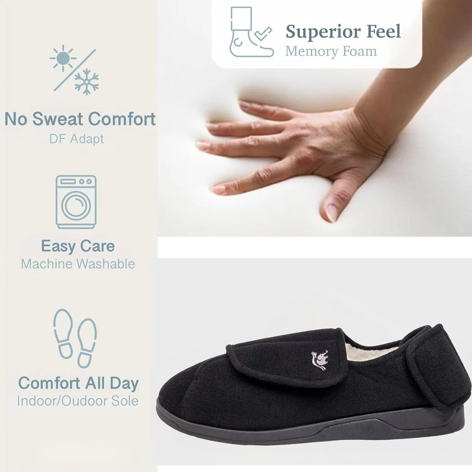 Men's Memory Foam Diabetic Slippers with Adjustable Closure, Extra Wide Comfy Warm Plush Fleece Arthritis Edema Swollen Diabetic House Shoes Machine Washable with Anti Slip Sole