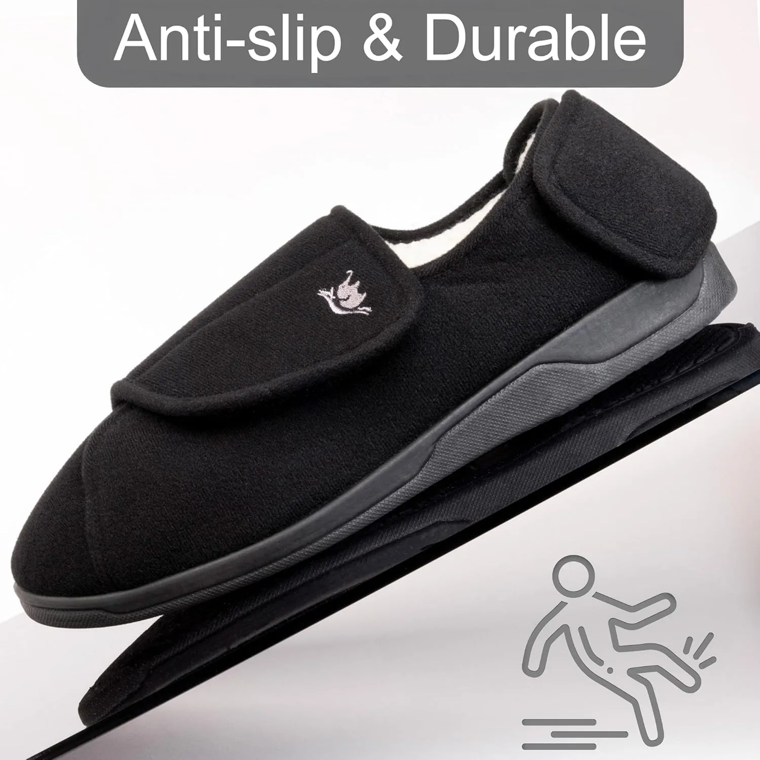 Men's Memory Foam Diabetic Slippers with Adjustable Closure, Extra Wide Comfy Warm Plush Fleece Arthritis Edema Swollen Diabetic House Shoes Machine Washable with Anti Slip Sole