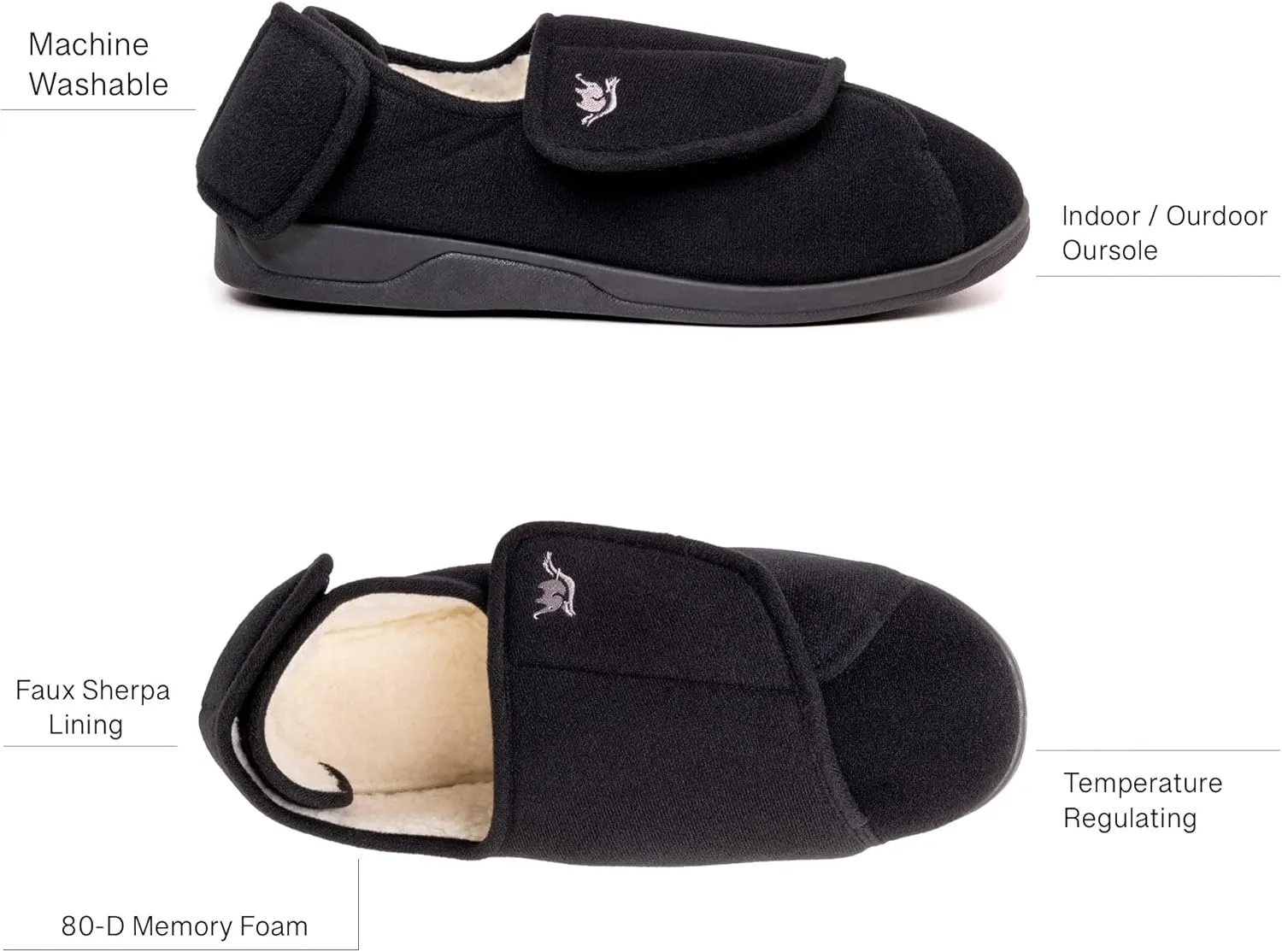 Men's Memory Foam Diabetic Slippers with Adjustable Closure, Extra Wide Comfy Warm Plush Fleece Arthritis Edema Swollen Diabetic House Shoes Machine Washable with Anti Slip Sole