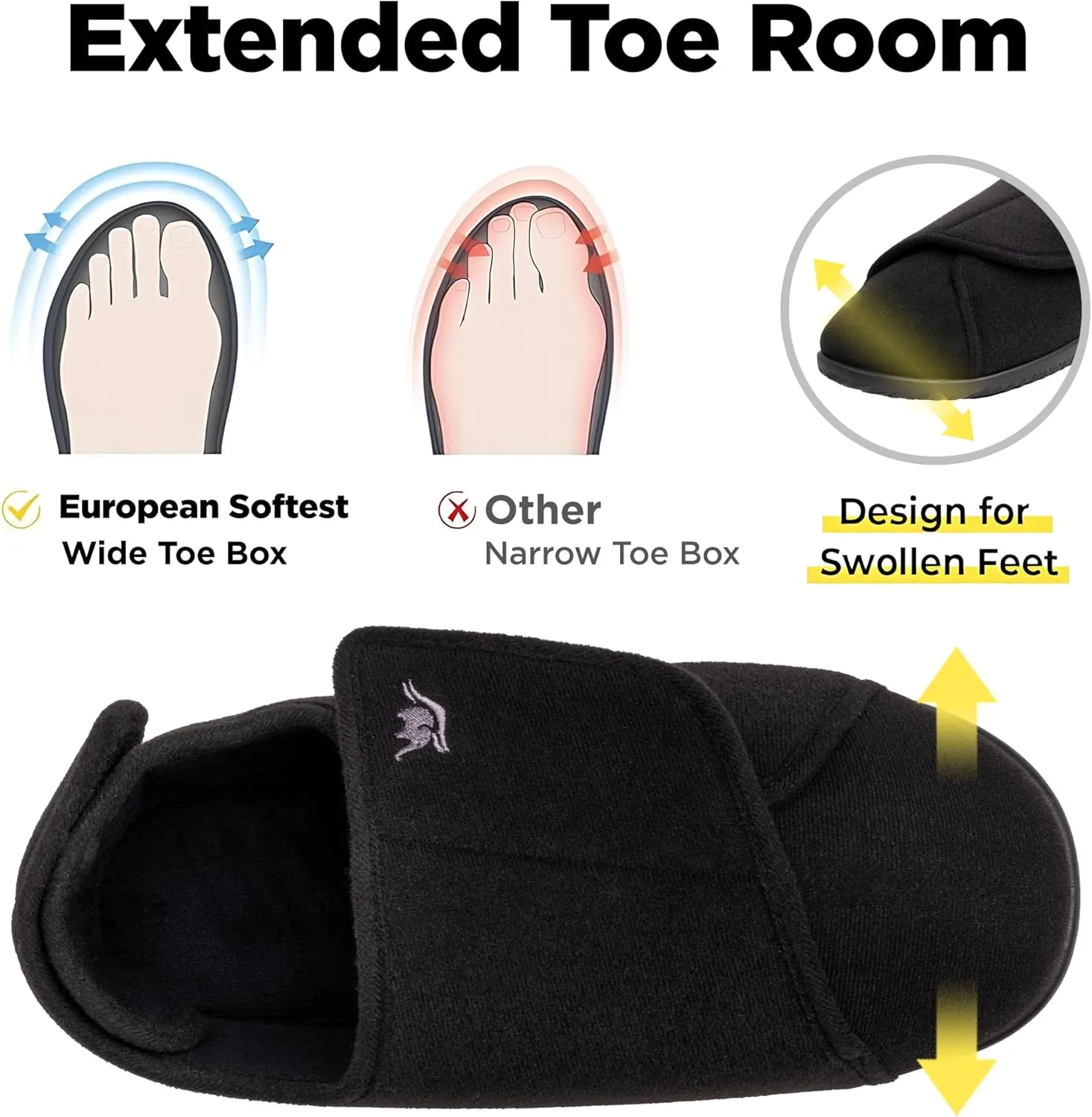 Men's Memory Foam Diabetic Slippers with Adjustable Closure, Extra Wide Comfy Warm Plush Fleece Arthritis Edema Swollen Diabetic House Shoes Machine Washable with Anti Slip Sole