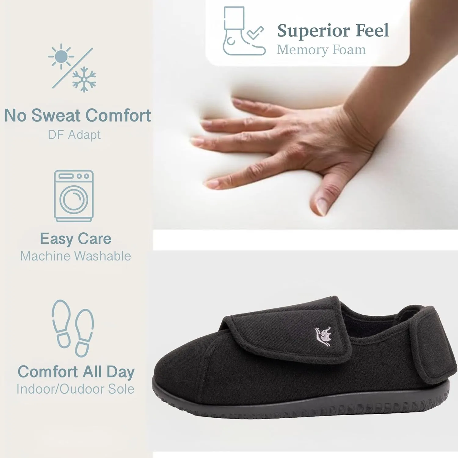Men's Memory Foam Diabetic Slippers with Adjustable Closure, Extra Wide Comfy Warm Plush Fleece Arthritis Edema Swollen Diabetic House Shoes Machine Washable with Anti Slip Sole