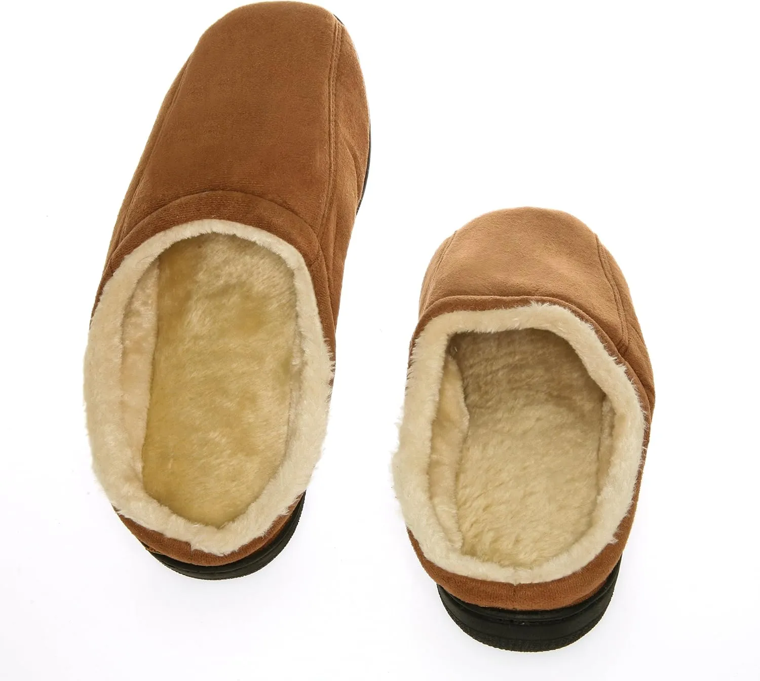 Men's Memory Foam Microsuede Slip-On House Slipper, Size 9-10 - Soft Wear Resistant Microsuede - Slip Resistant Durable Rubber Sole - Warm Cozy Wool Fleece Lining - Men's Slippers, Camel Brown
