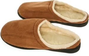 Men's Memory Foam Microsuede Slip-On House Slipper, Size 9-10 - Soft Wear Resistant Microsuede - Slip Resistant Durable Rubber Sole - Warm Cozy Wool Fleece Lining - Men's Slippers, Camel Brown