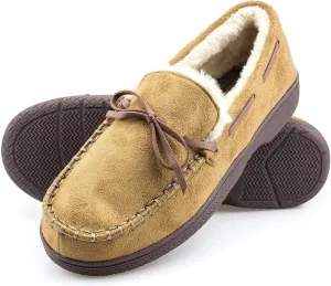 Mens Moccasins for Men - Micro Suede Upper with Soft Plush Lining - Indoor/Outdoor Durable Comfortable Slip On House Slippers for Men