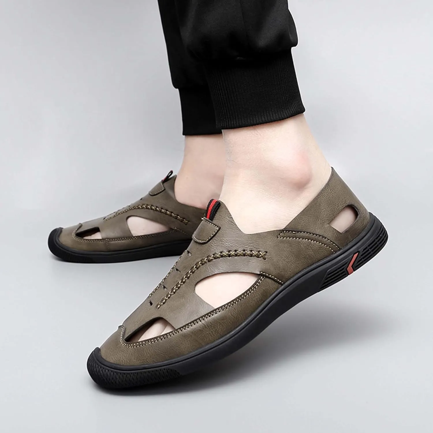 Men's New Mesh Breathable Outdoor Quick Drying Leather Shoes, Business Casual Sports Outdoor Shoes,Lightweight Wide Edition Walking Shoes Wading Shoes，Fashionable Sports Shoes