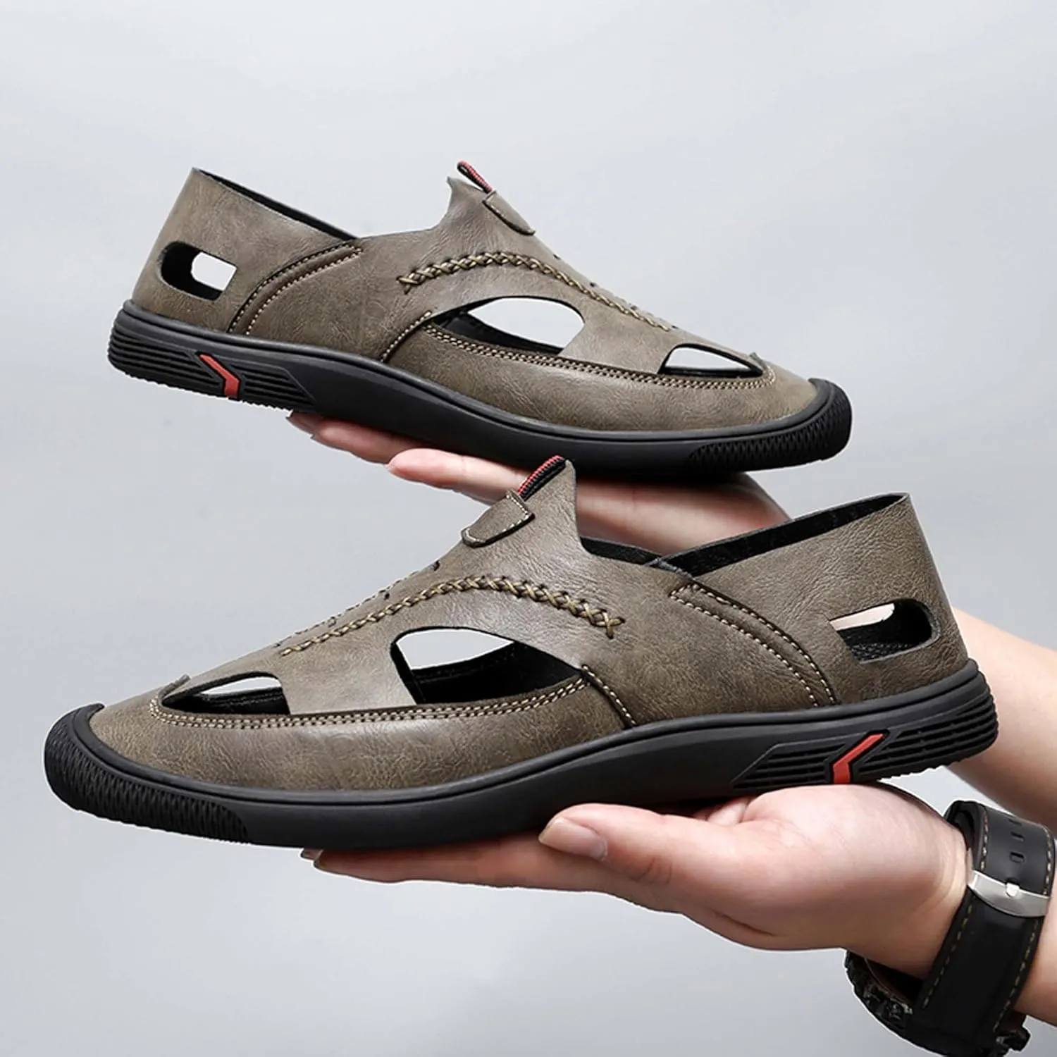 Men's New Mesh Breathable Outdoor Quick Drying Leather Shoes, Business Casual Sports Outdoor Shoes,Lightweight Wide Edition Walking Shoes Wading Shoes，Fashionable Sports Shoes