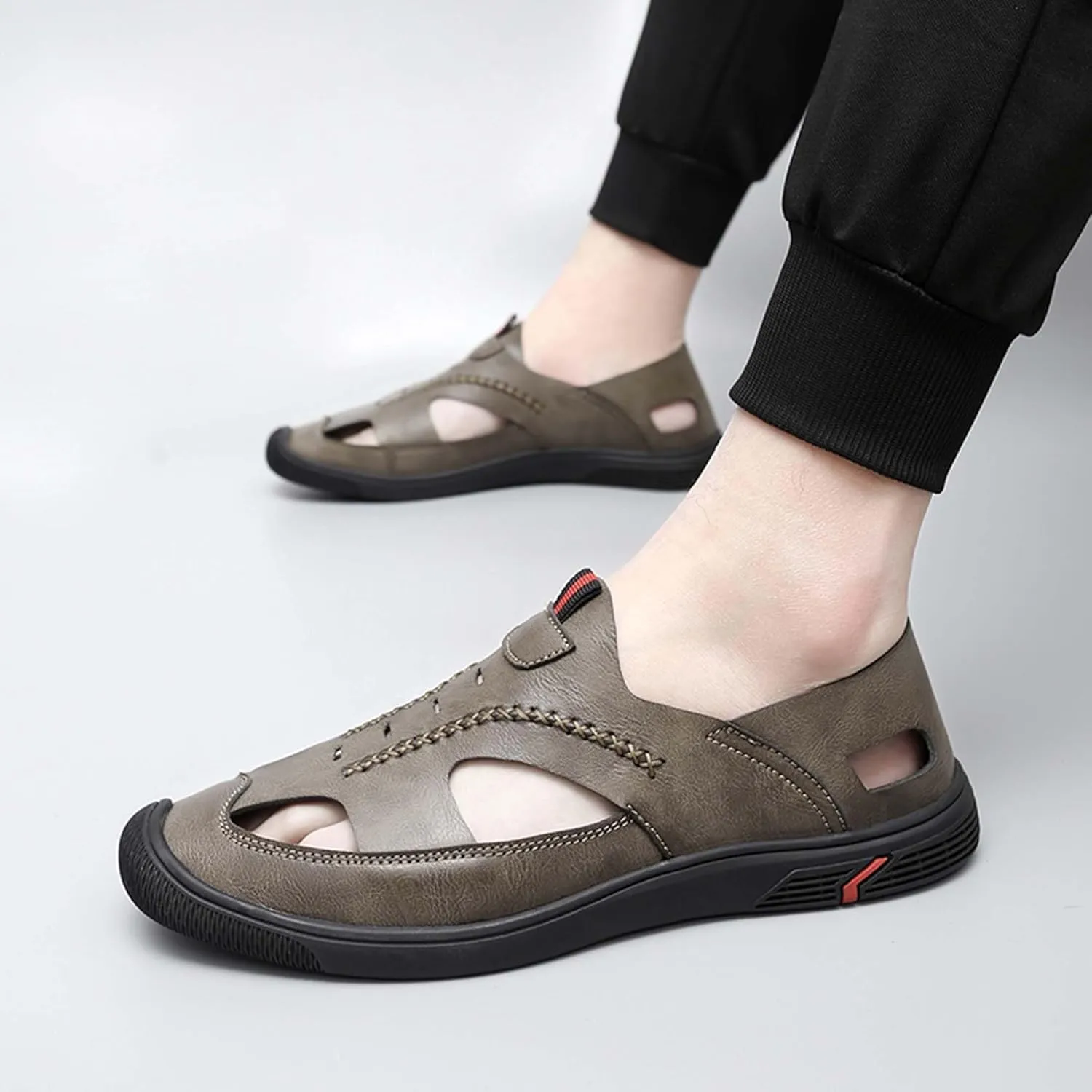 Men's New Mesh Breathable Outdoor Quick Drying Leather Shoes, Business Casual Sports Outdoor Shoes,Lightweight Wide Edition Walking Shoes Wading Shoes，Fashionable Sports Shoes