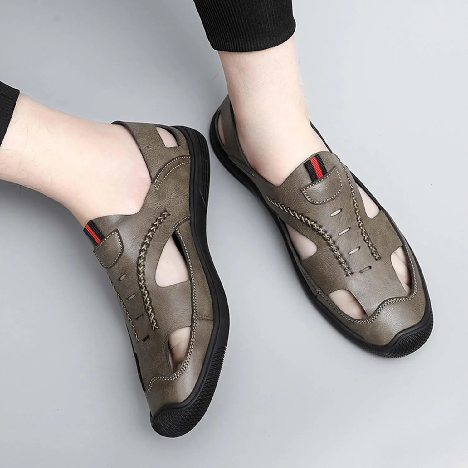 Men's New Mesh Breathable Outdoor Quick Drying Leather Shoes, Business Casual Sports Outdoor Shoes,Lightweight Wide Edition Walking Shoes Wading Shoes，Fashionable Sports Shoes