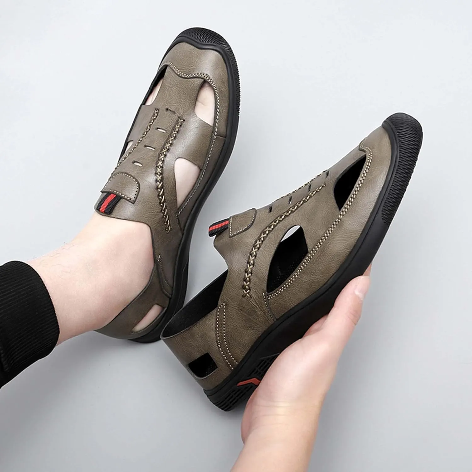 Men's New Mesh Breathable Outdoor Quick Drying Leather Shoes, Business Casual Sports Outdoor Shoes,Lightweight Wide Edition Walking Shoes Wading Shoes，Fashionable Sports Shoes