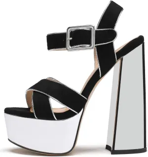 Mettesally Women's Chunky Platform Heels Open Toe Ankle Strap Block Heel Sandals Party Summer Shoes