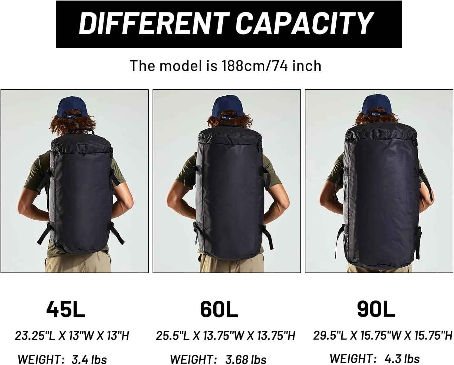 MIER Large Duffel Backpack Sports Gym Bag with Shoe Compartment, Heavy Duty and Water Resistant, Black, 45L